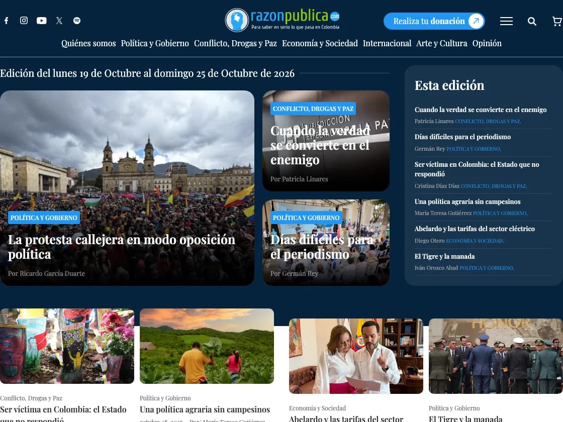 Portada del sitio web de Razón Pública